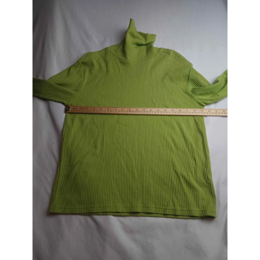 White Stag Lime Green Ribbed Turtleneck Long Sleeve Top Large Rib Knit Womens